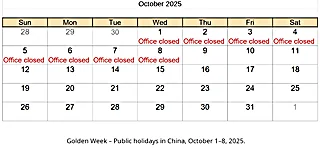 Holidays in China October 1–8, 2025