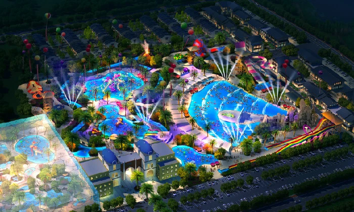 Water aqua park at night